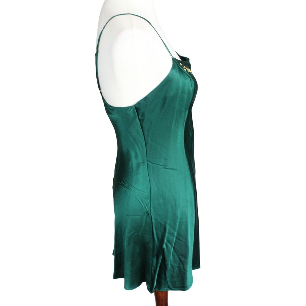 Y2K Victorias Secret 100% Silk Slip Dress Small Green Embroidered Vintage - Picture 6 of 7